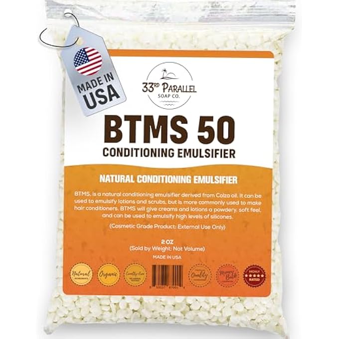 33RD PARALLEL SOAP CO. | BTMS 50 (2 OZ) CONDITIONING EMULSIFIER | 100% NATURAL PLANT DERIVED | BEHENTRIMONIUM METHOSULFATE CETEARYL ALCOHOL EMULSIFYING CONDITIONER | PRODUCT OF USA (2 OUNCES) - Image 2